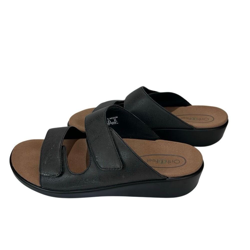 Orthofeet Cruz Wedge Slide Sandals with adjustable straps Black 10.5